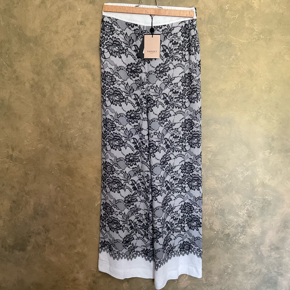 Twinset Milano | NWT Lace Print Palazzo Pants | Wide Leg Italian Luxury | IT 40